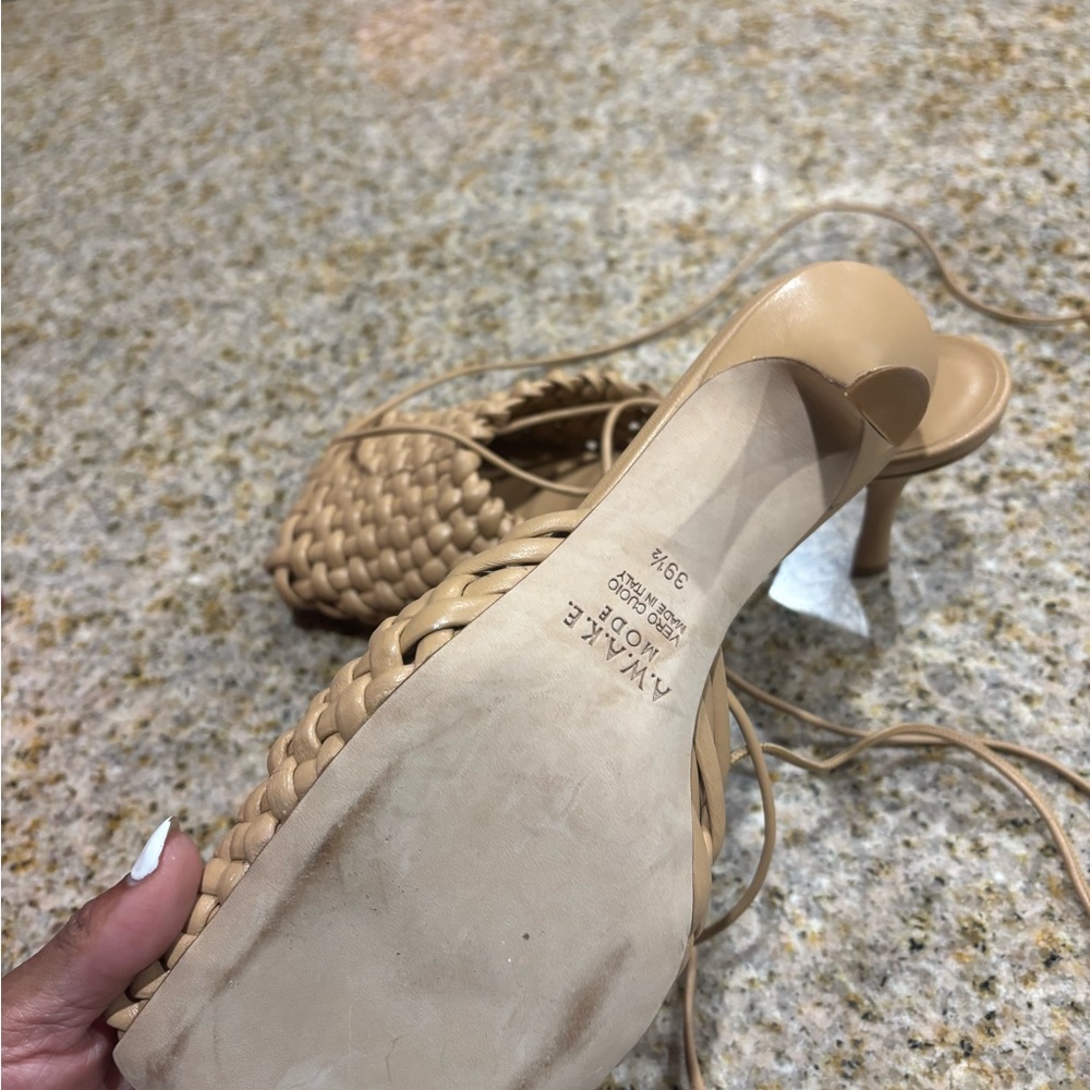 Awake Tan Heels with Woven Design and Lace-Up Straps - Picture 3 of 4